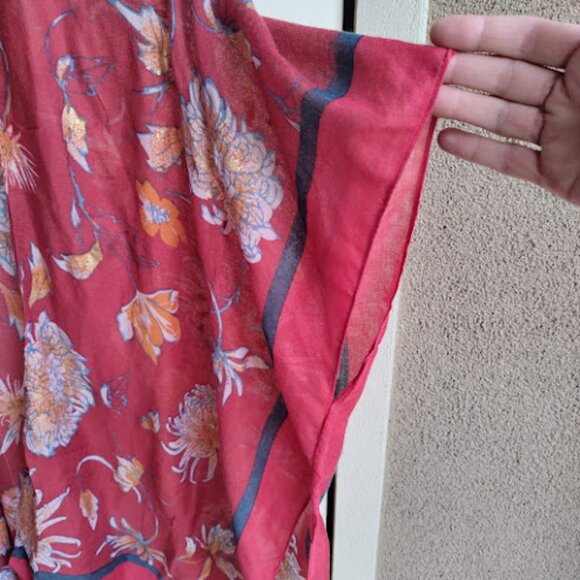 WOVEN HEART Floral Semi Sheer Open Front Long Kimono Beach Swim Coverup Boho OS - Picture 6 of 11